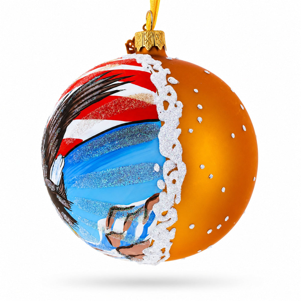 USA Flag and Bald Eagle Glass Ball Christmas Ornament 4 Inches