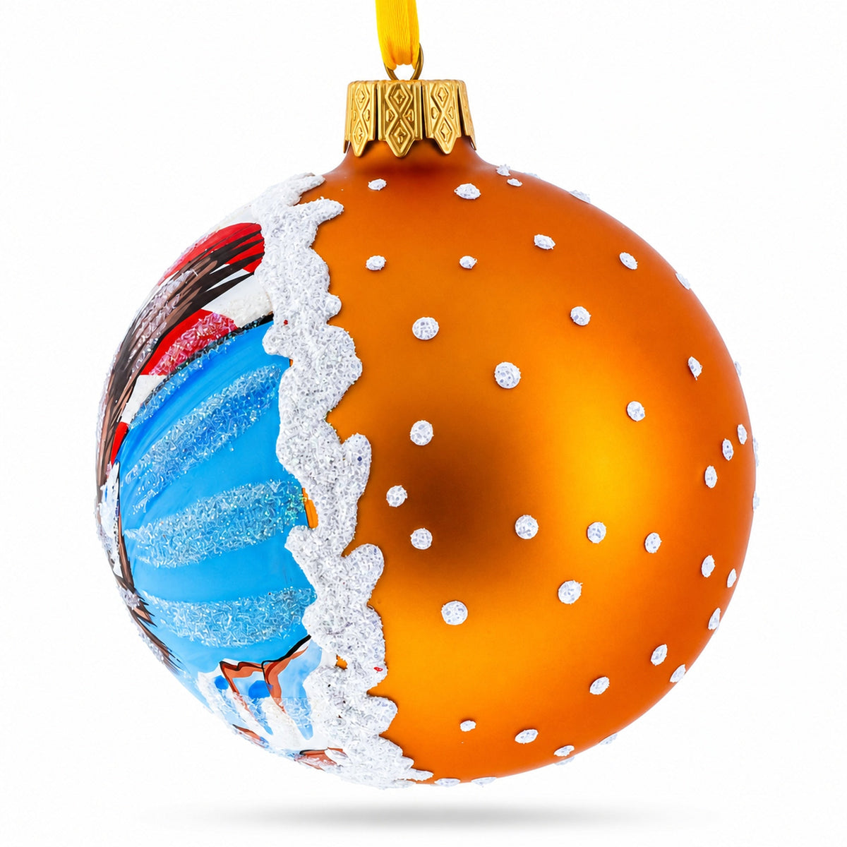 USA Flag and Bald Eagle Glass Ball Christmas Ornament 3.25 Inches