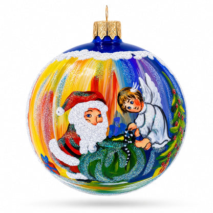 Santa’s Blessing with Angel Glass Ball Ornament 3.25 Inches