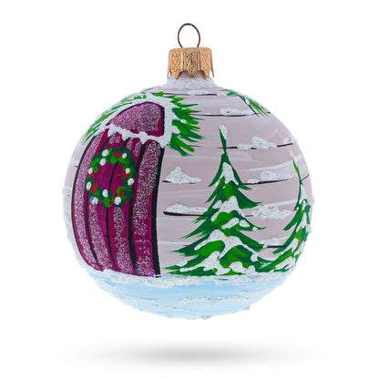 Santa Peeking Through House Window  Glass Ball Christmas Ornament  3.25 Inches