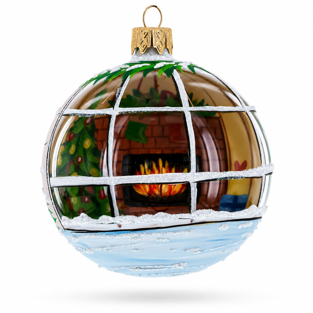 Santa Peeking Through House Window  Glass Ball Christmas Ornament  3.25 Inches