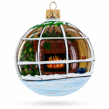 Santa Peeking Through House Window  Glass Ball Christmas Ornament  3.25 Inches