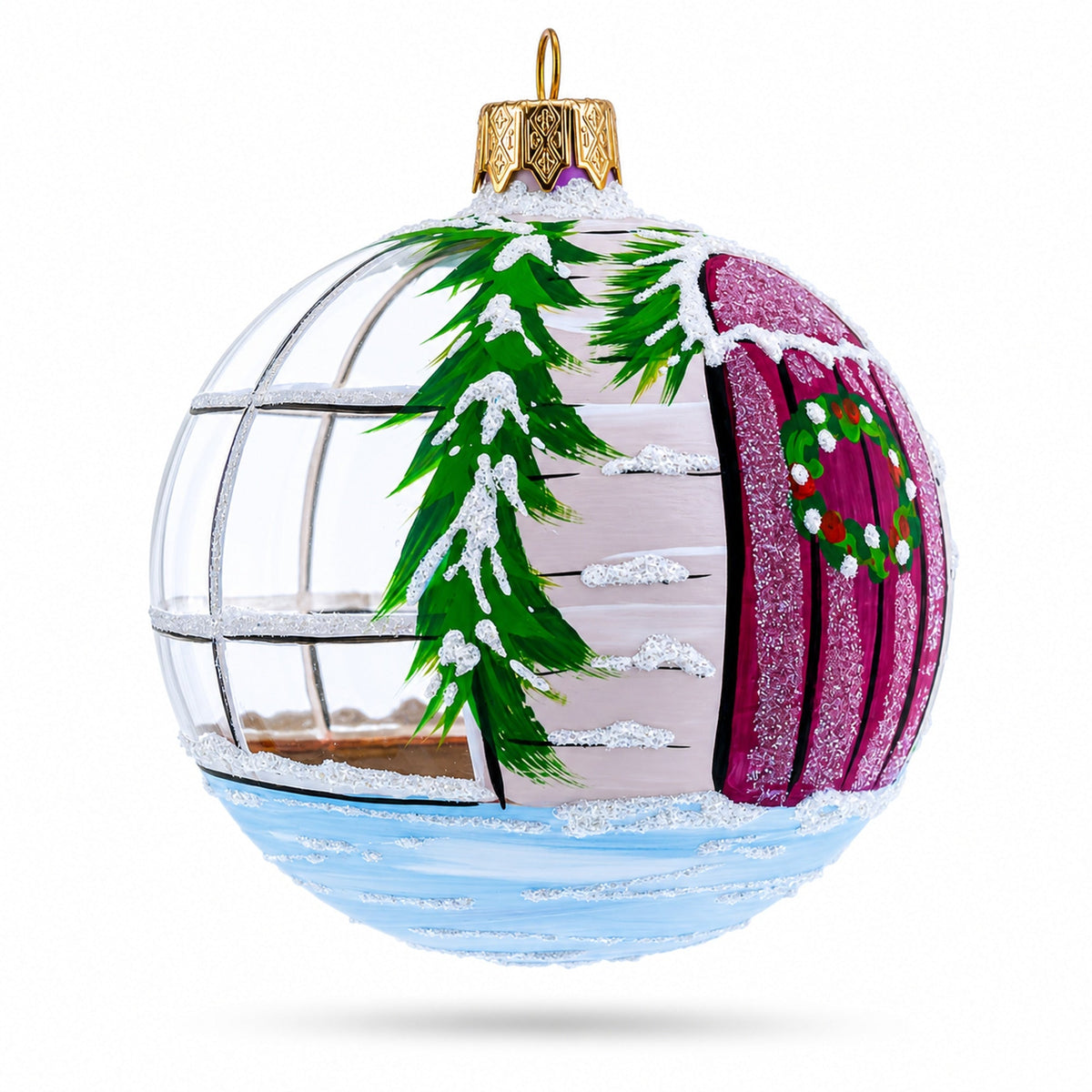 Santa Peeking Through House Window  Glass Ball Christmas Ornament  3.25 Inches