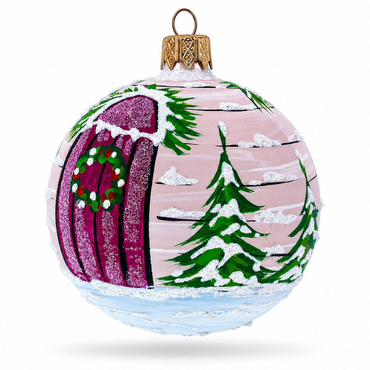 Santa Peeking Through House Window  Glass Ball Christmas Ornament  3.25 Inches