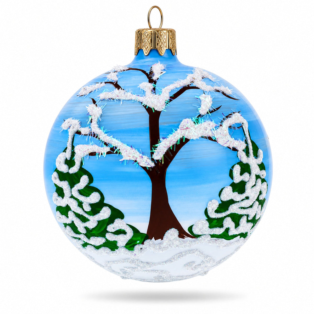 Joyful Laughing Santa with Snowman Glass Ball Christmas Ornament 3.25 Inches