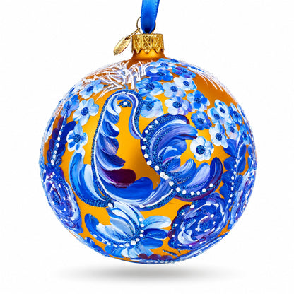Firebird Amidst Hyacinth Flowers Glass Ball Christmas Ornament