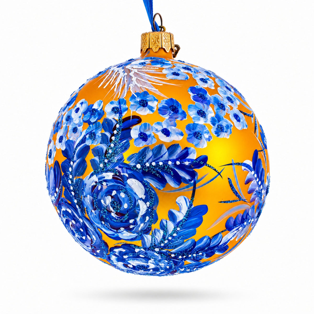 Firebird Amidst Hyacinth Flowers Glass Ball Christmas Ornament
