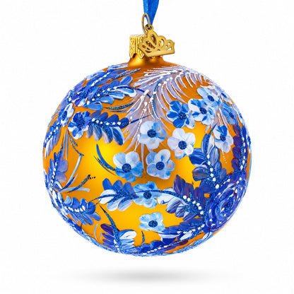 Firebird Amidst Hyacinth Flowers Glass Ball Christmas Ornament
