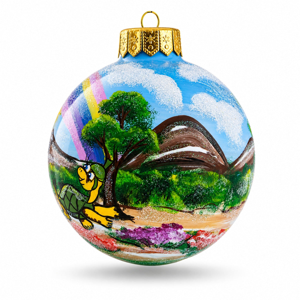 Monkey Under Rainbow Glass Ball Christmas Ornament 4 Inches