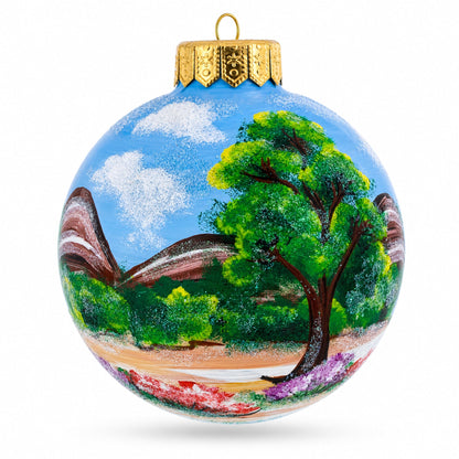 Monkey Under Rainbow Glass Ball Christmas Ornament 4 Inches