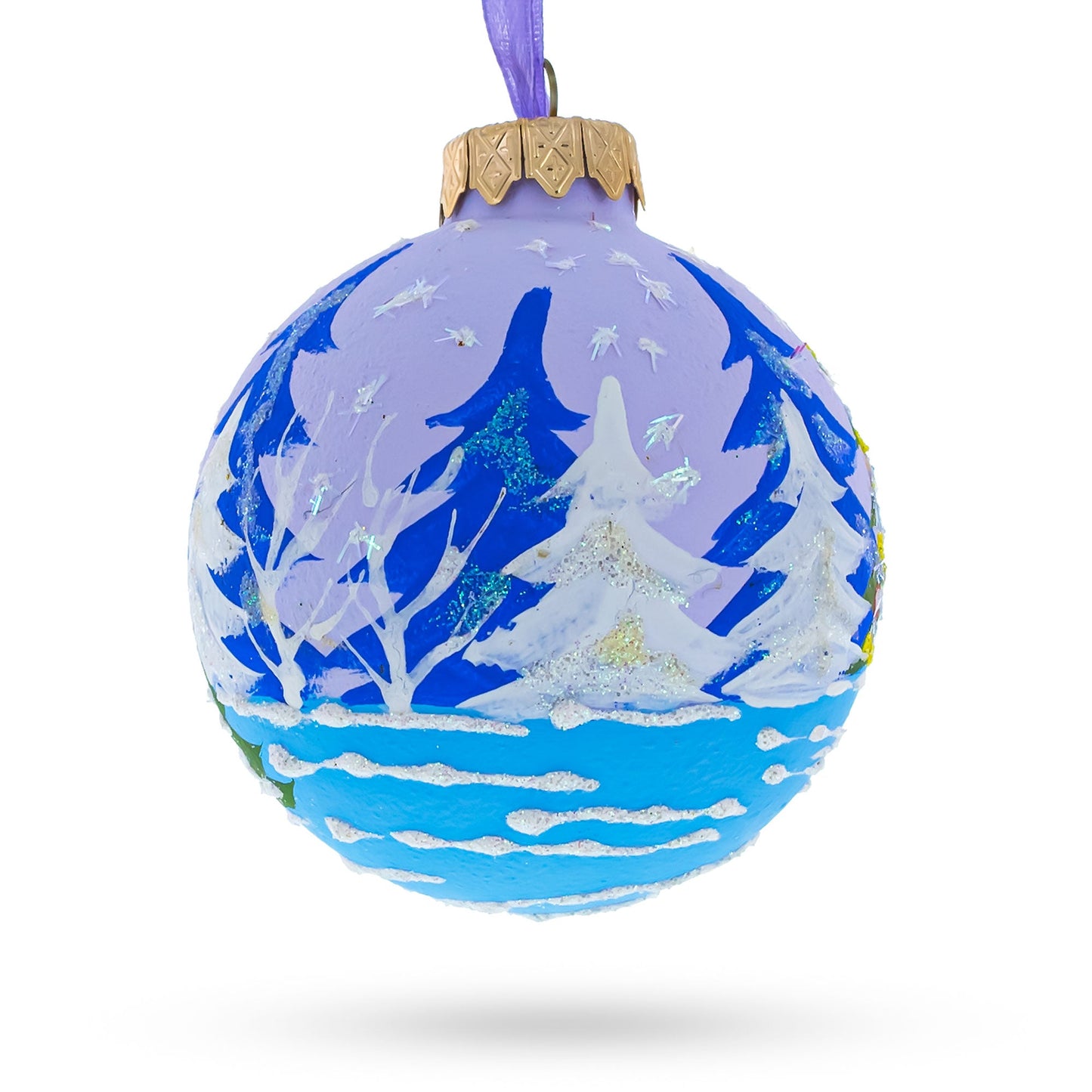 Monkey with Christmas Tree and Gifts Glass Ball Christmas Ornament 3.25 Inches