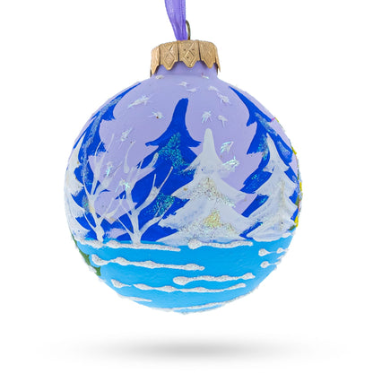 Monkey with Christmas Tree and Gifts Glass Ball Christmas Ornament 3.25 Inches