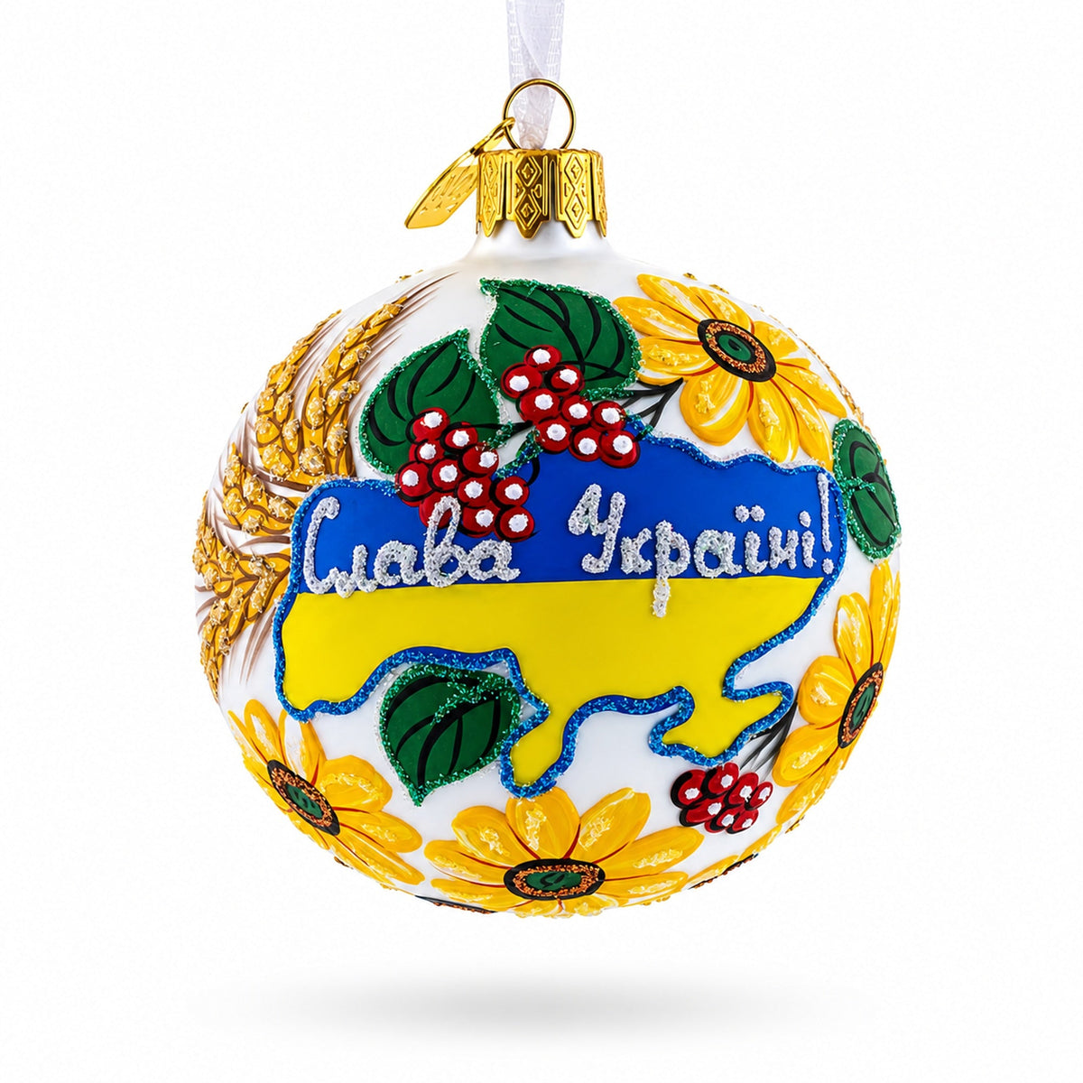 National Map of Ukraine Glass Ball Christmas Ornament 4 Inches