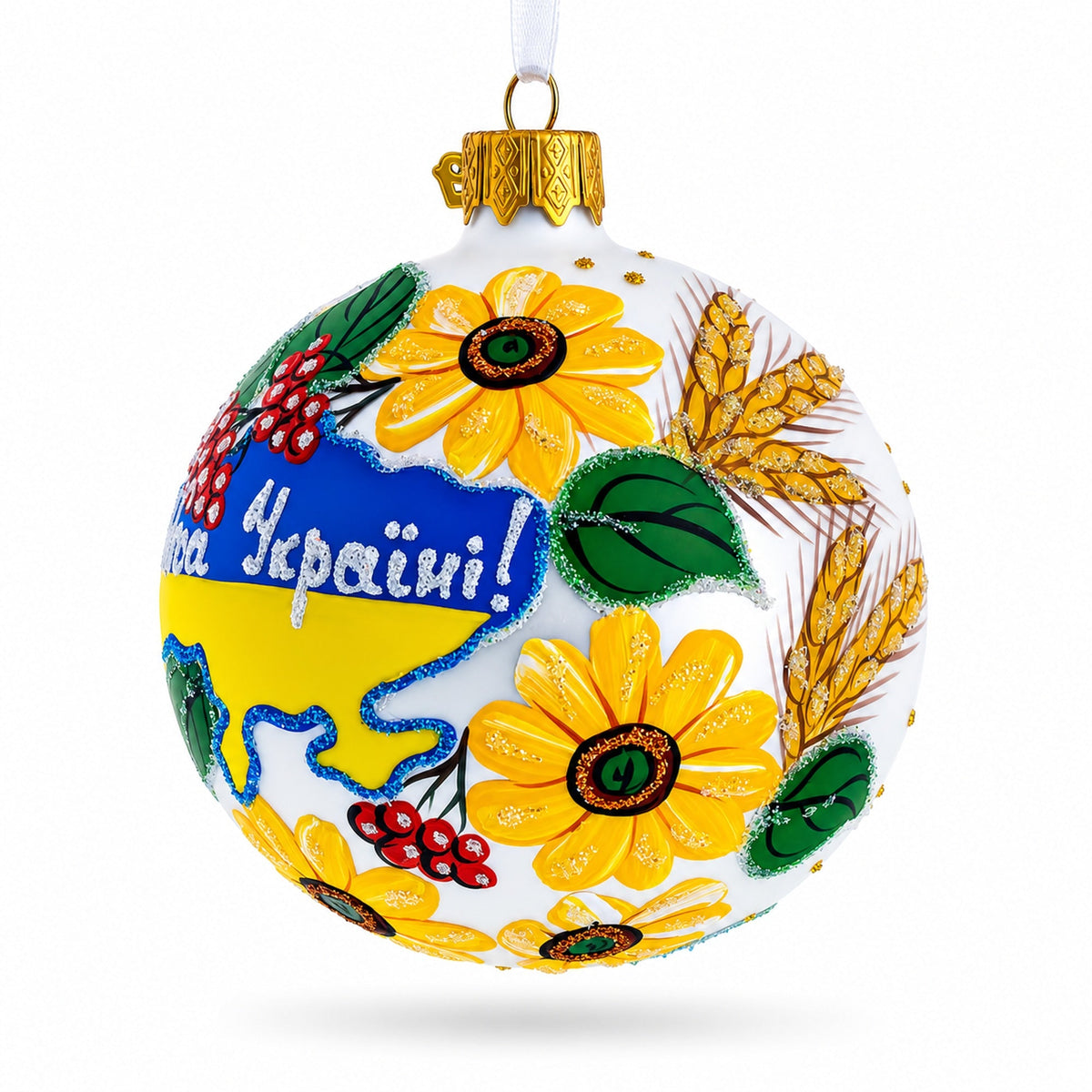 National Map of Ukraine Glass Ball Christmas Ornament 4 Inches