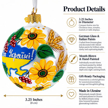 Ukrainian Map Glass Ball Christmas Ornament 3.25 Inches