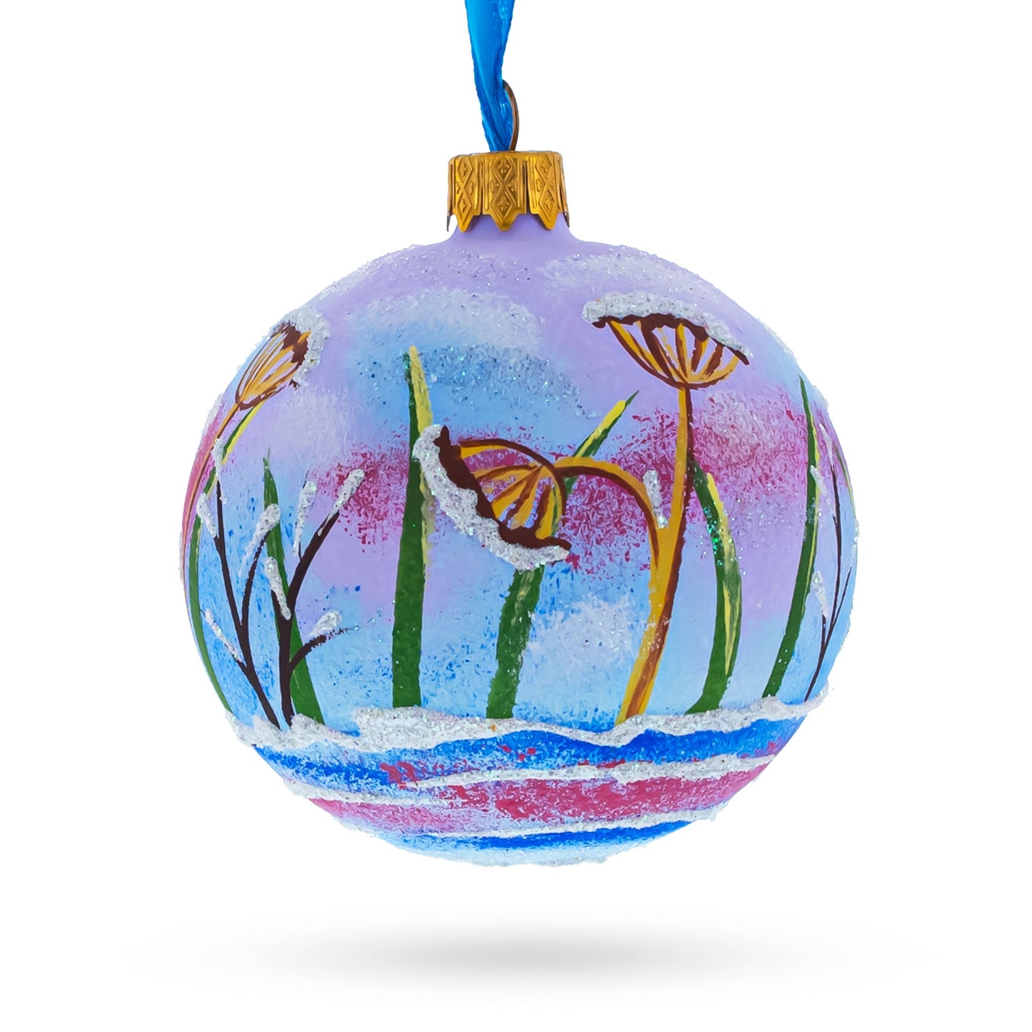 Charming Bunny Rabbit and Bird Whimsical Glass Ball Christmas Ornament  3.25 Inches