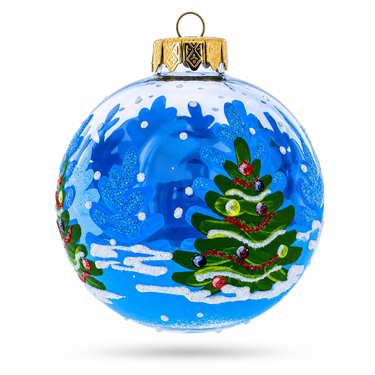 Adorable Golden Puppy Glass Ball Christmas Ornament 3.25 Inches