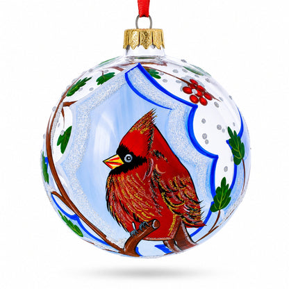 Cardinal Winter Scene Glass Ball Christmas Ornament 4 Inches