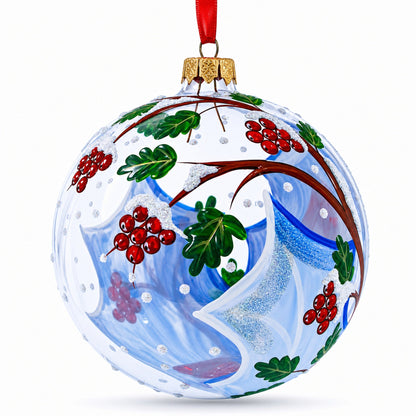 Cardinal Winter Scene Glass Ball Christmas Ornament 4 Inches