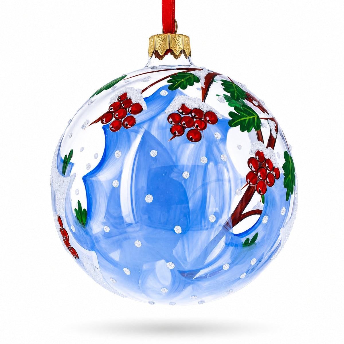 Cardinal Winter Scene Glass Ball Christmas Ornament 4 Inches