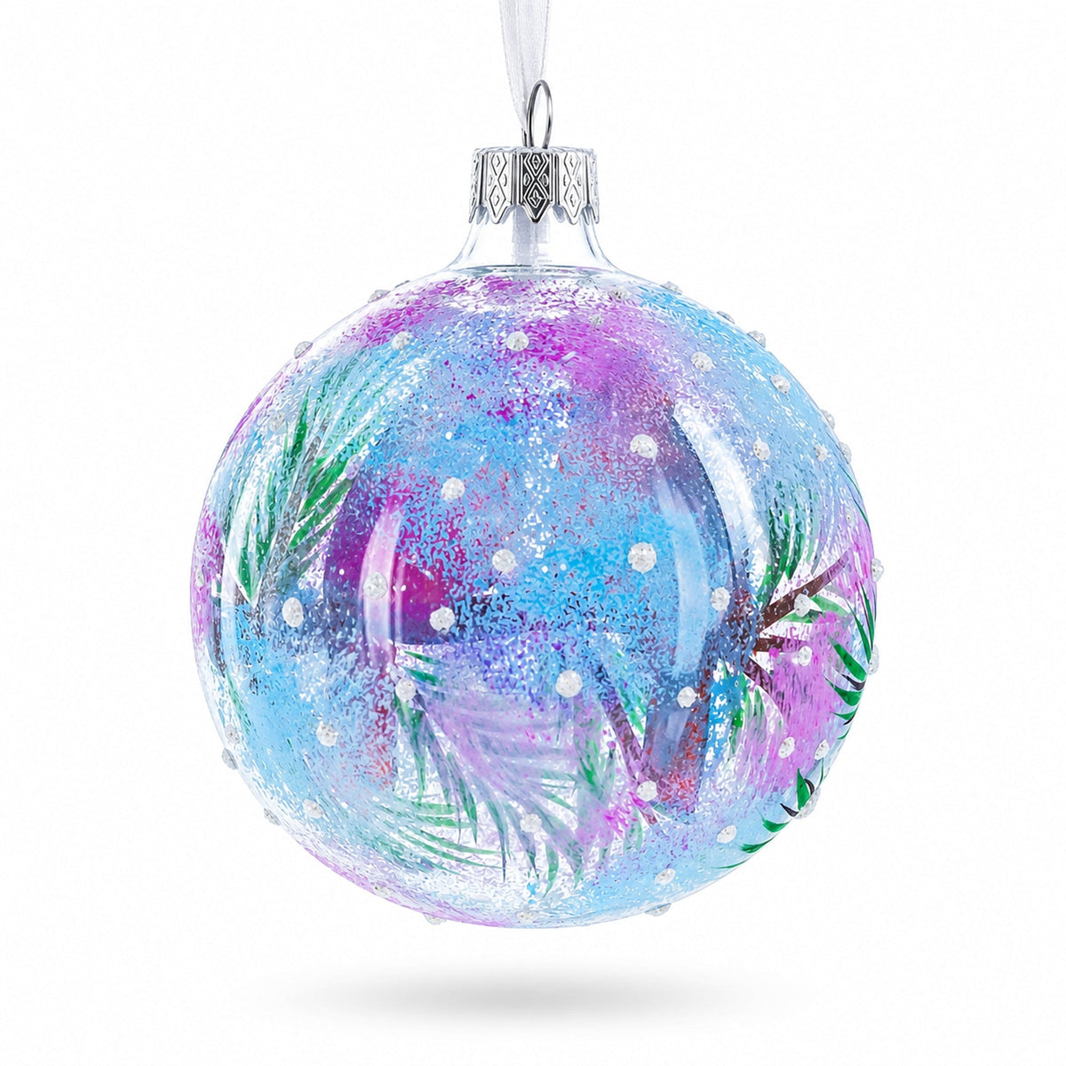 Two Cardinals in Snowy Scenery Glass Ball Christmas Ornament 3.25 Inches