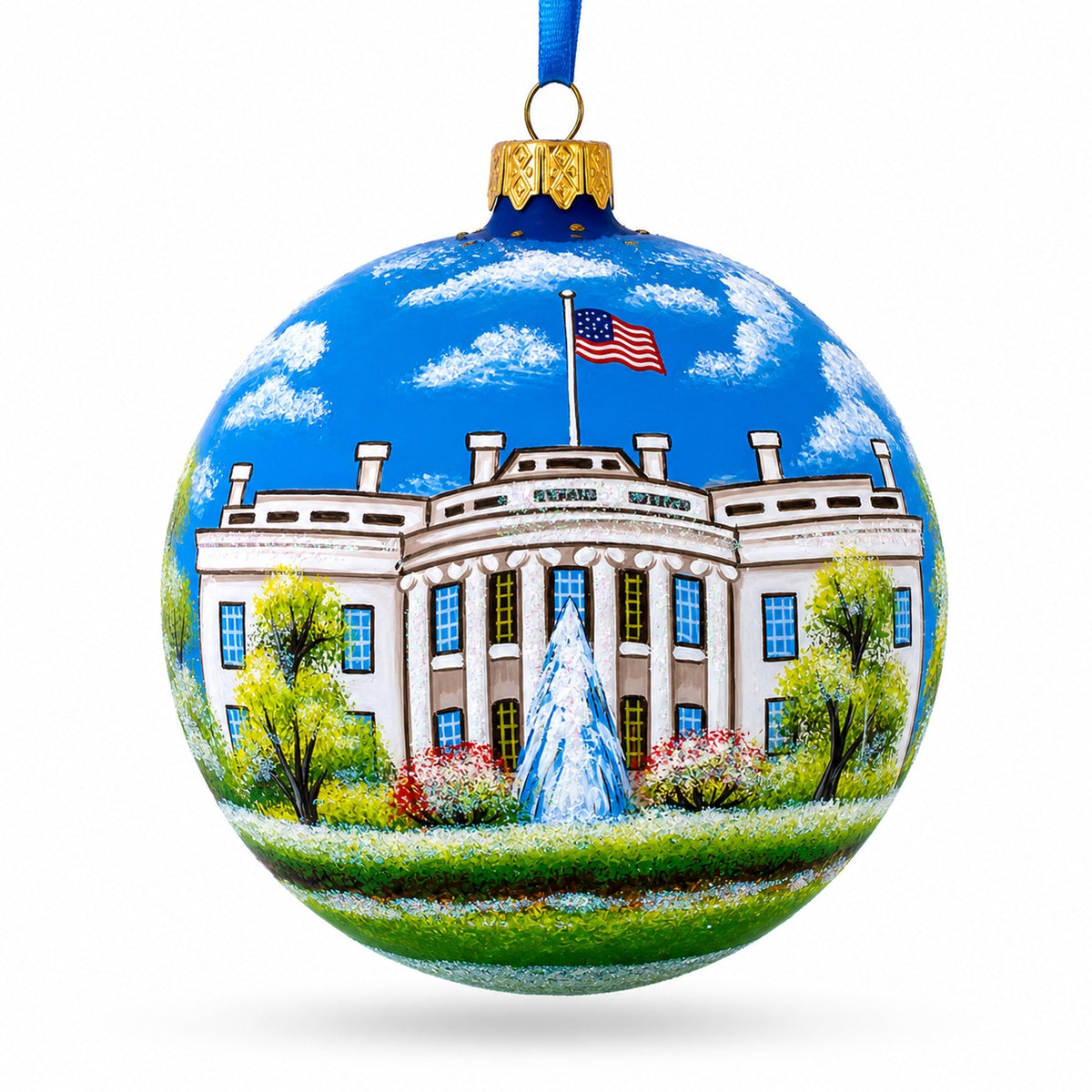 White House, Washington DC Glass Ball Christmas Ornament 4 Inches