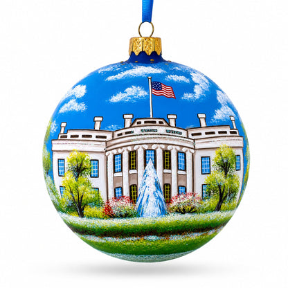 White House, Washington DC Glass Ball Christmas Ornament 4 Inches