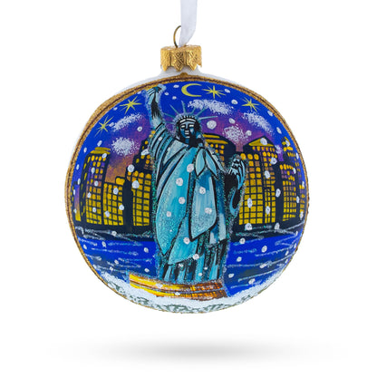 Statue of Liberty at Night, New York Glass Ball Christmas Ornament 4 Inches