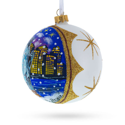Statue of Liberty at Night, New York Glass Ball Christmas Ornament 4 Inches