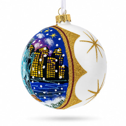 Statue of Liberty at Night, New York Glass Ball Christmas Ornament 4 Inches