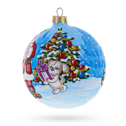 Santa's Gift List and Loyal Dog Glass Ball Christmas Ornament 4 Inches