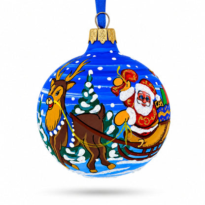 Santa in the Woods Glass Ball Christmas Ornament 3.25 Inches