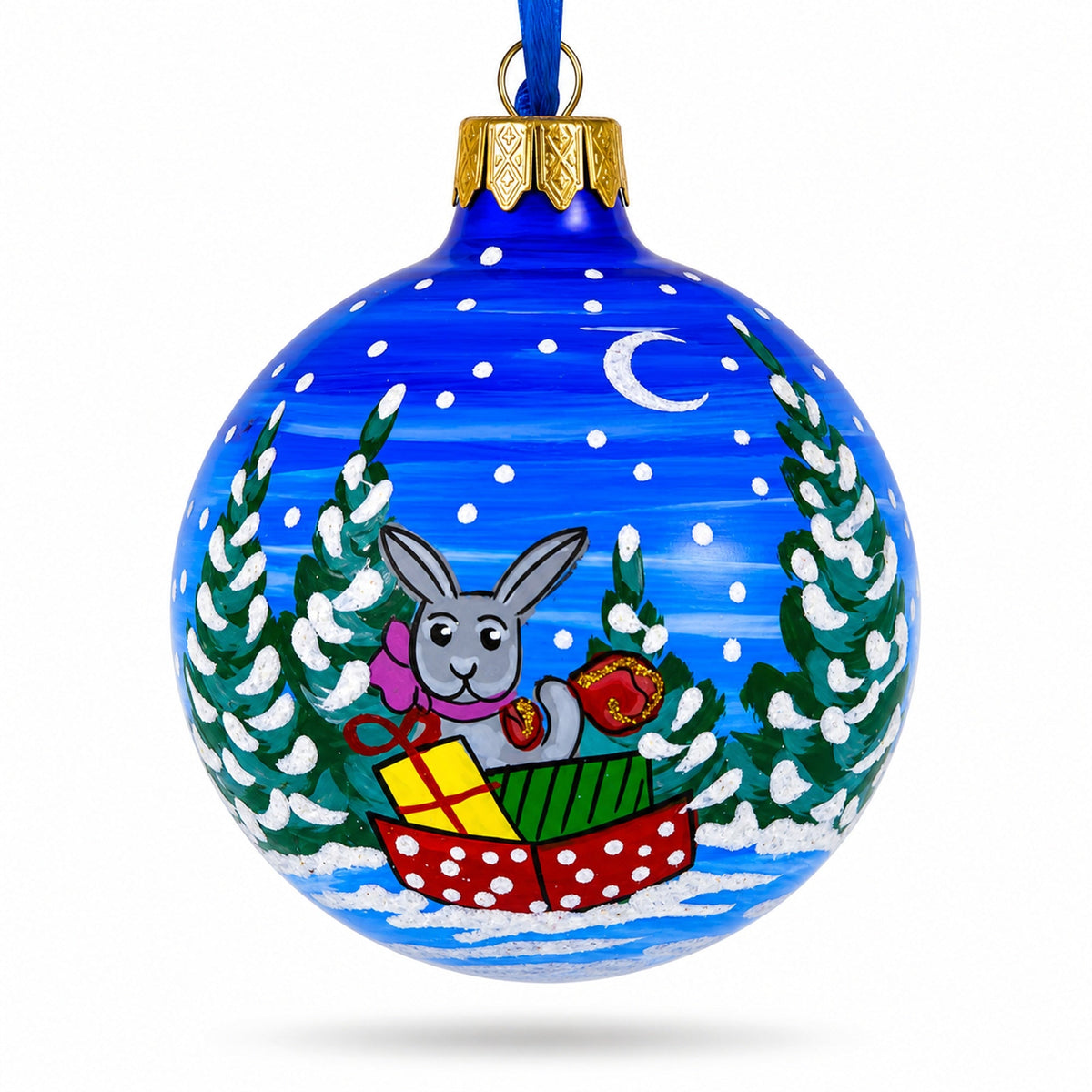 Santa in the Woods Glass Ball Christmas Ornament 3.25 Inches