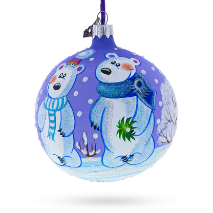 Three Polar Bears Glass Ball Christmas Ornament 4 Inches
