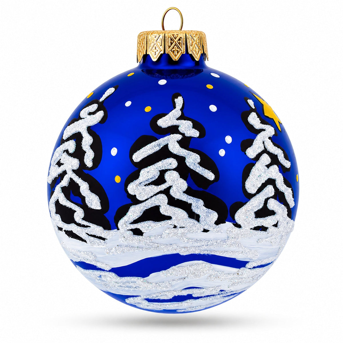 Bear Skiing with Snowman and USA Flag Glass Ball Christmas Ornament 3.25 Inches
