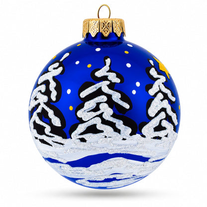 Bear Skiing with Snowman and USA Flag Glass Ball Christmas Ornament 3.25 Inches