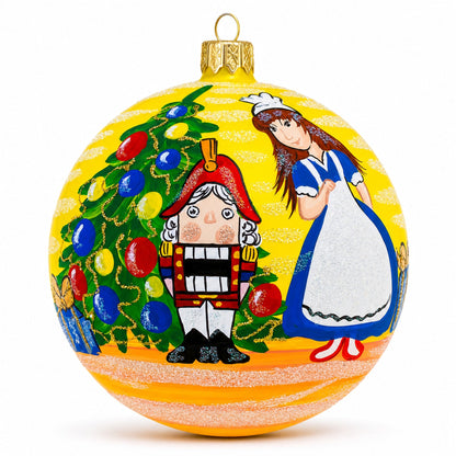 Nutcracker and Clara Glass Ball Christmas Ornament 4 Inches