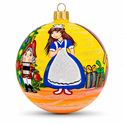 Nutcracker and Clara Glass Ball Christmas Ornament 4 Inches