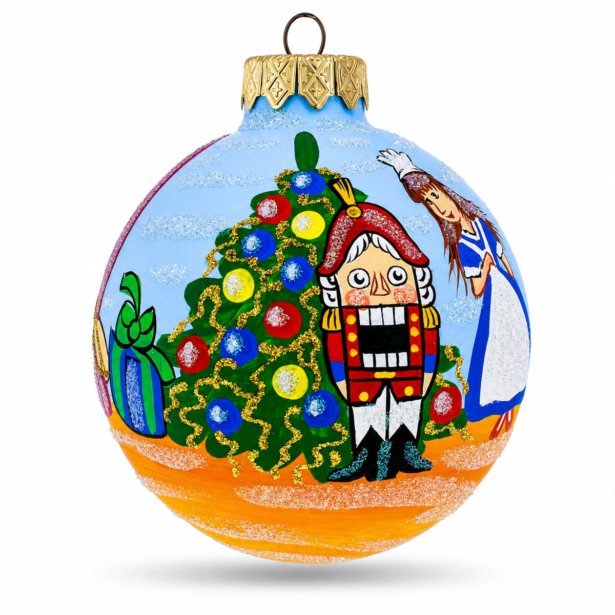 Nutcracker and Clara Glass Ball Christmas Ornament  3.25 Inches