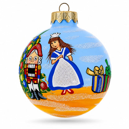 Nutcracker and Clara Glass Ball Christmas Ornament  3.25 Inches