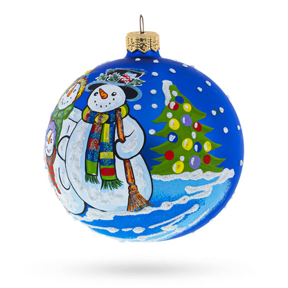 Snowman Family Glass Ball Christmas Ornament 3.25 Inches
