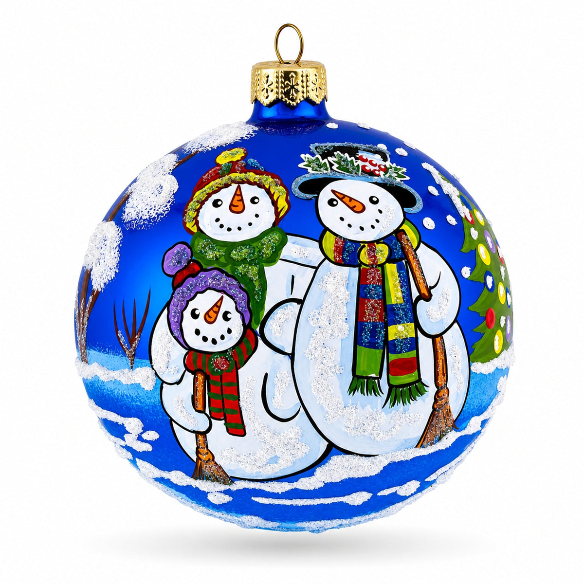 Snowman Family Glass Ball Christmas Ornament 4 Inches