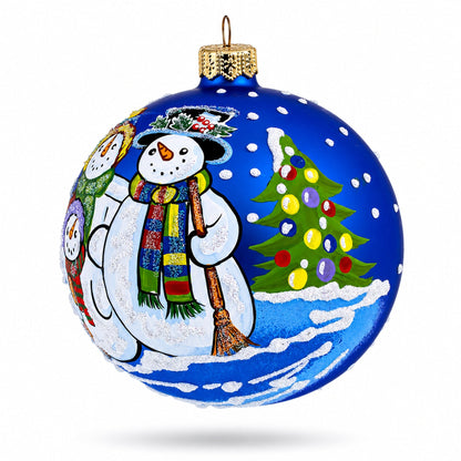 Snowman Family Glass Ball Christmas Ornament 4 Inches