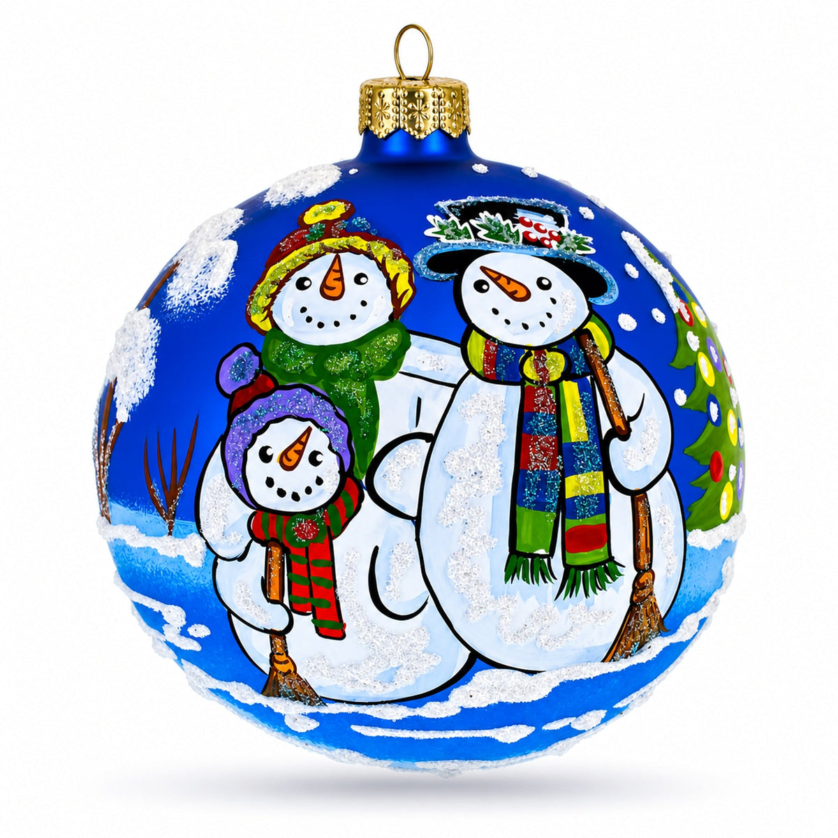 Snowman Family Glass Ball Christmas Ornament 3.25 Inches
