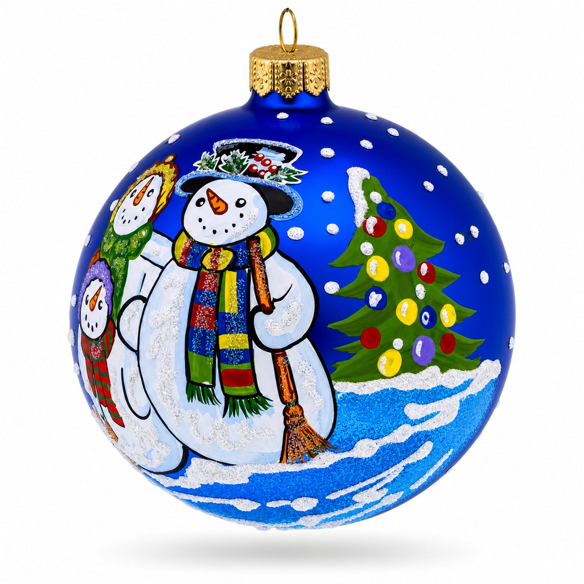 Snowman Family Glass Ball Christmas Ornament 3.25 Inches