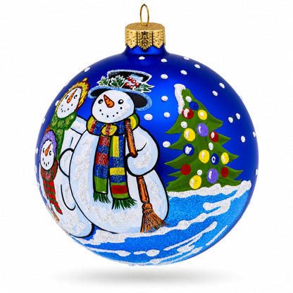 Snowman Family Glass Ball Christmas Ornament 3.25 Inches