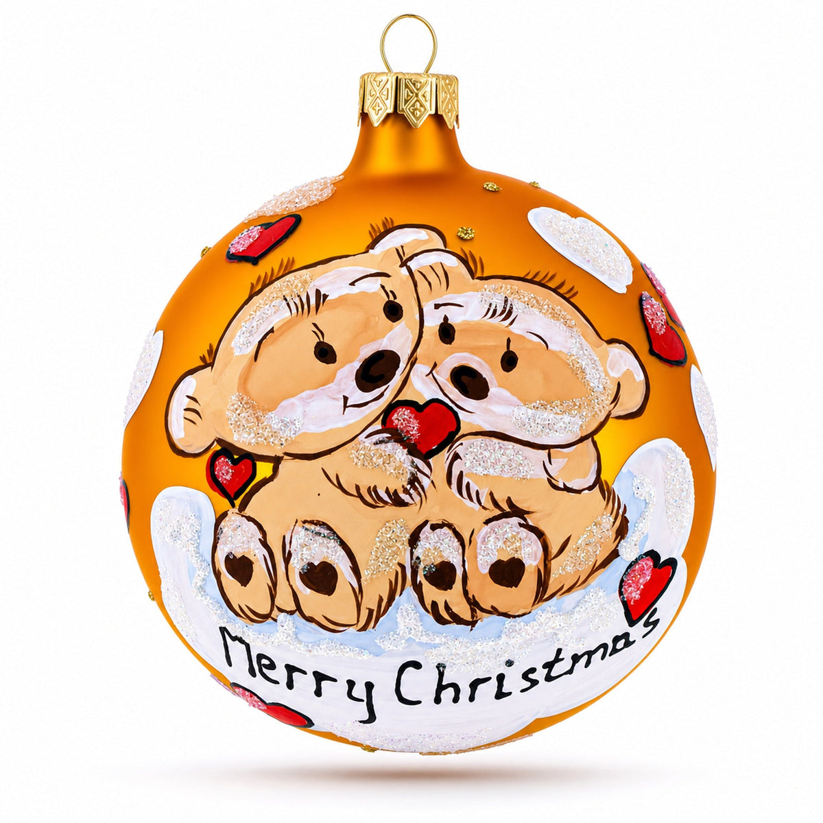 Merry Christmas from Two Bears in Love Glass Ball Christmas Ornament 4 Inches