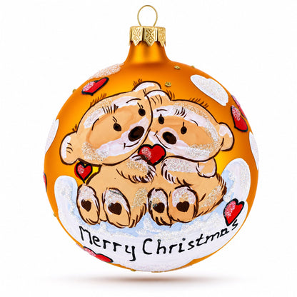 Merry Christmas from Two Bears in Love Glass Ball Christmas Ornament 4 Inches