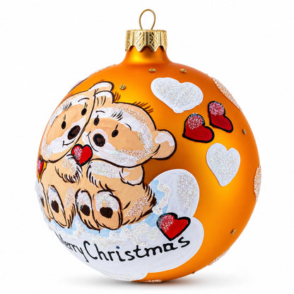 Merry Christmas from Two Bears in Love Glass Ball Christmas Ornament 4 Inches