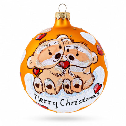 Merry Christmas from Two Bears in Love Glass Ball Christmas Ornament 3.25 Inches